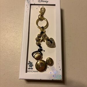 Disney Gold Keychain with Mickey Heart and Star purse charm. New in box